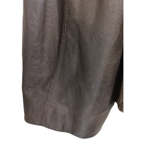 Tahari Woman 100% Leather Jacket Brown Suede Trim Open Front Pockets Boho Chic L - Picture 16 of 16